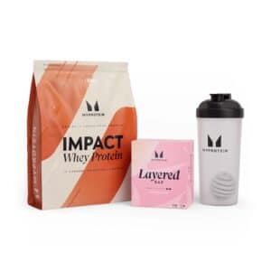 Bundel met Impact Whey Protein + Layered eiwitreep - Vanilla Birthday - Strawberry Cream